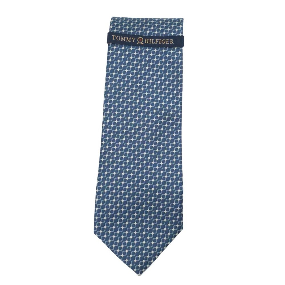 NWT Jones New York & Tommy Hilfiger Men's Ties Hexagon Pattern Blue Silk